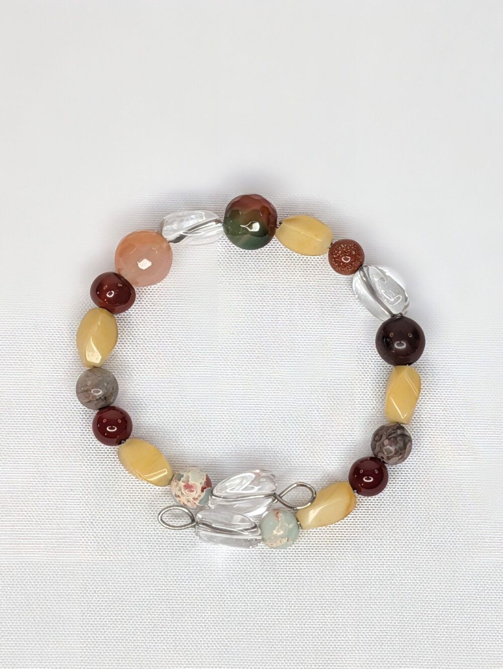 Adjustable Bracelet - Cuff, One Size, Orange, Gold, Yellow Gemstones, NEW